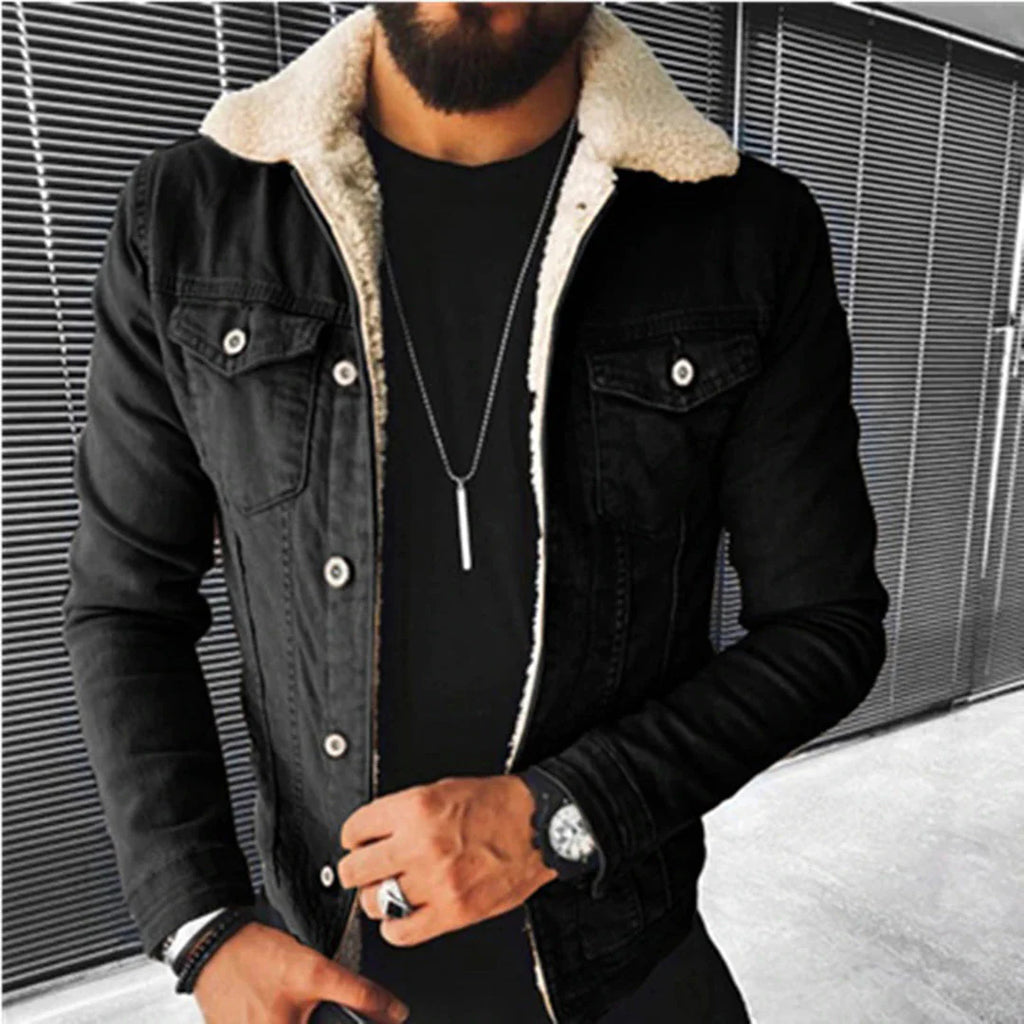 Avencea - Men'S Denim Jacket with Fur