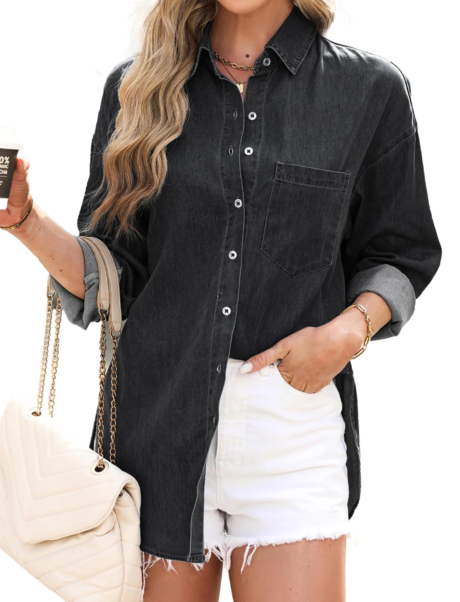 Denim Shirts for Women Button down Blouses Long Sleeve Casual Tops Fall Outfits