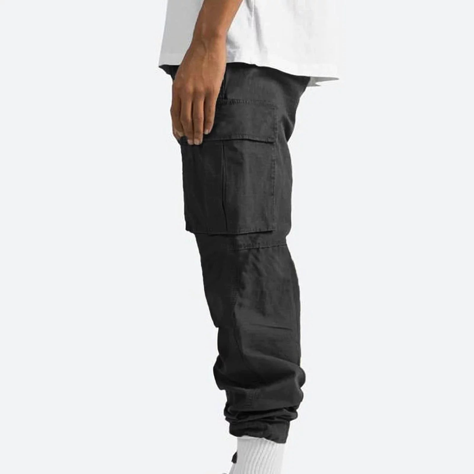 Trousers Full Length Pants for Men Solid Casual Multiple Pockets Outdoor Straight Type Fitness Pants Cargo Pants Trousers Gray