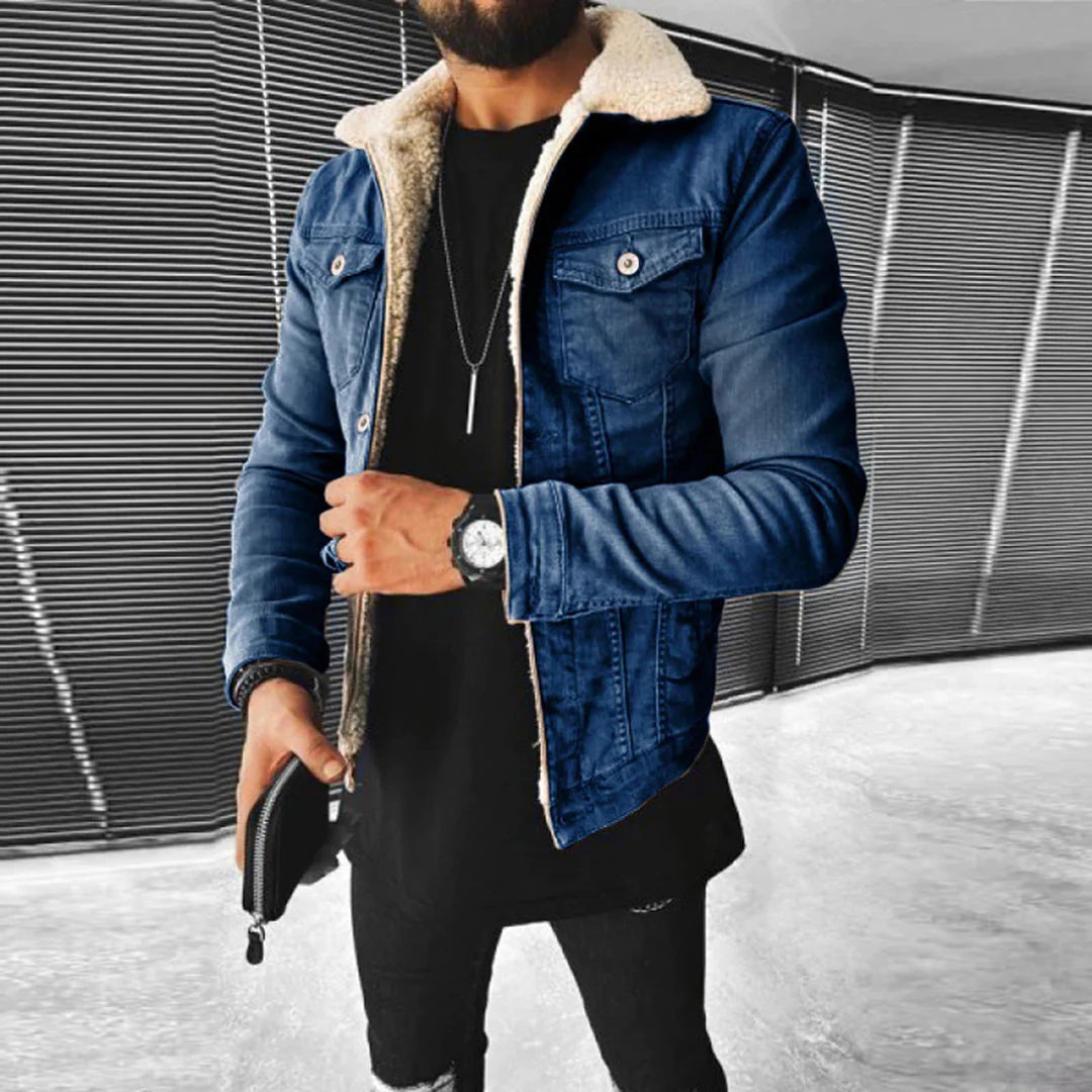Avencea - Men'S Denim Jacket with Fur