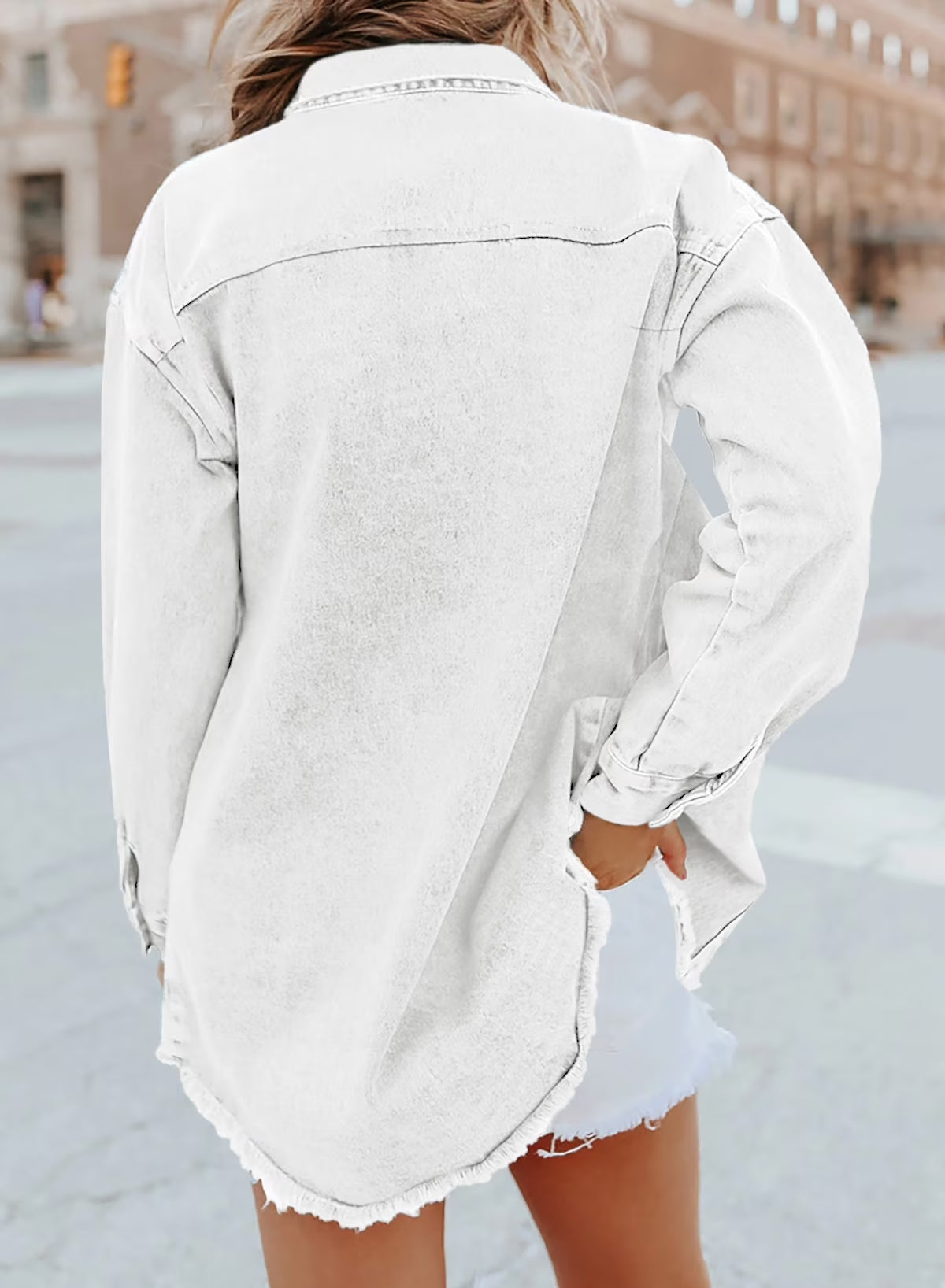 Women'S plus Size Denim Jacket Casual Ladies Jean Jacket Oversized Boyfriend Shackets Denim Shirt White