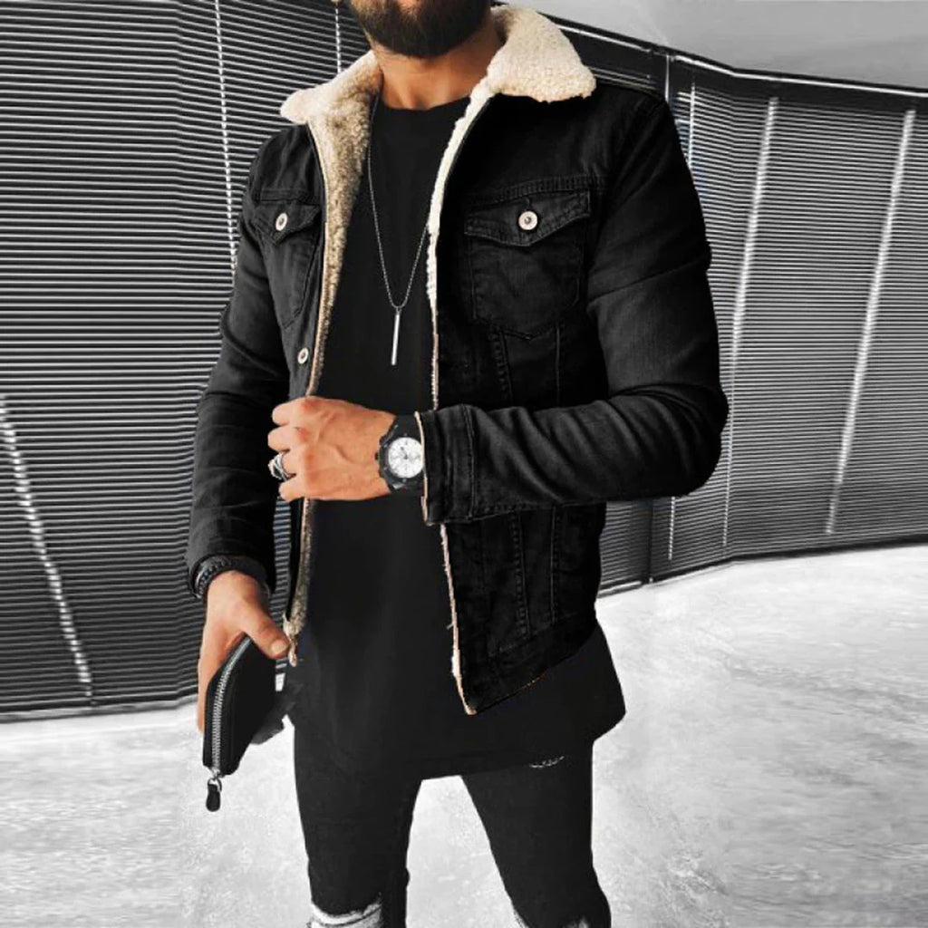 Avencea - Men'S Denim Jacket with Fur