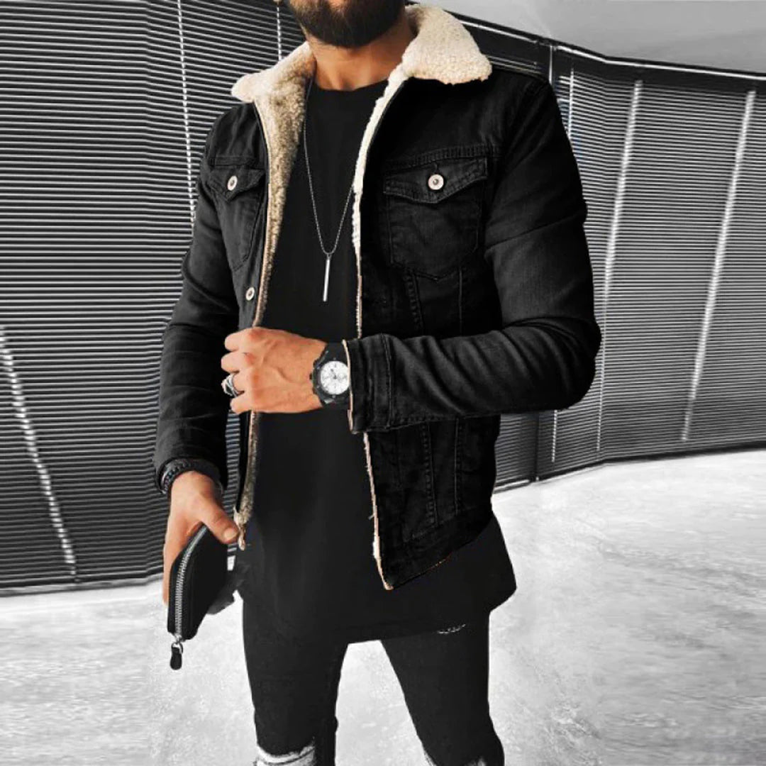 Avencea - Men'S Denim Jacket with Fur