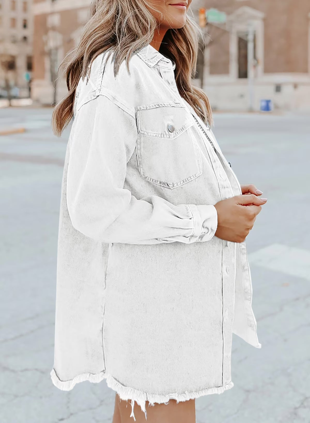 Women'S plus Size Denim Jacket Casual Ladies Jean Jacket Oversized Boyfriend Shackets Denim Shirt White