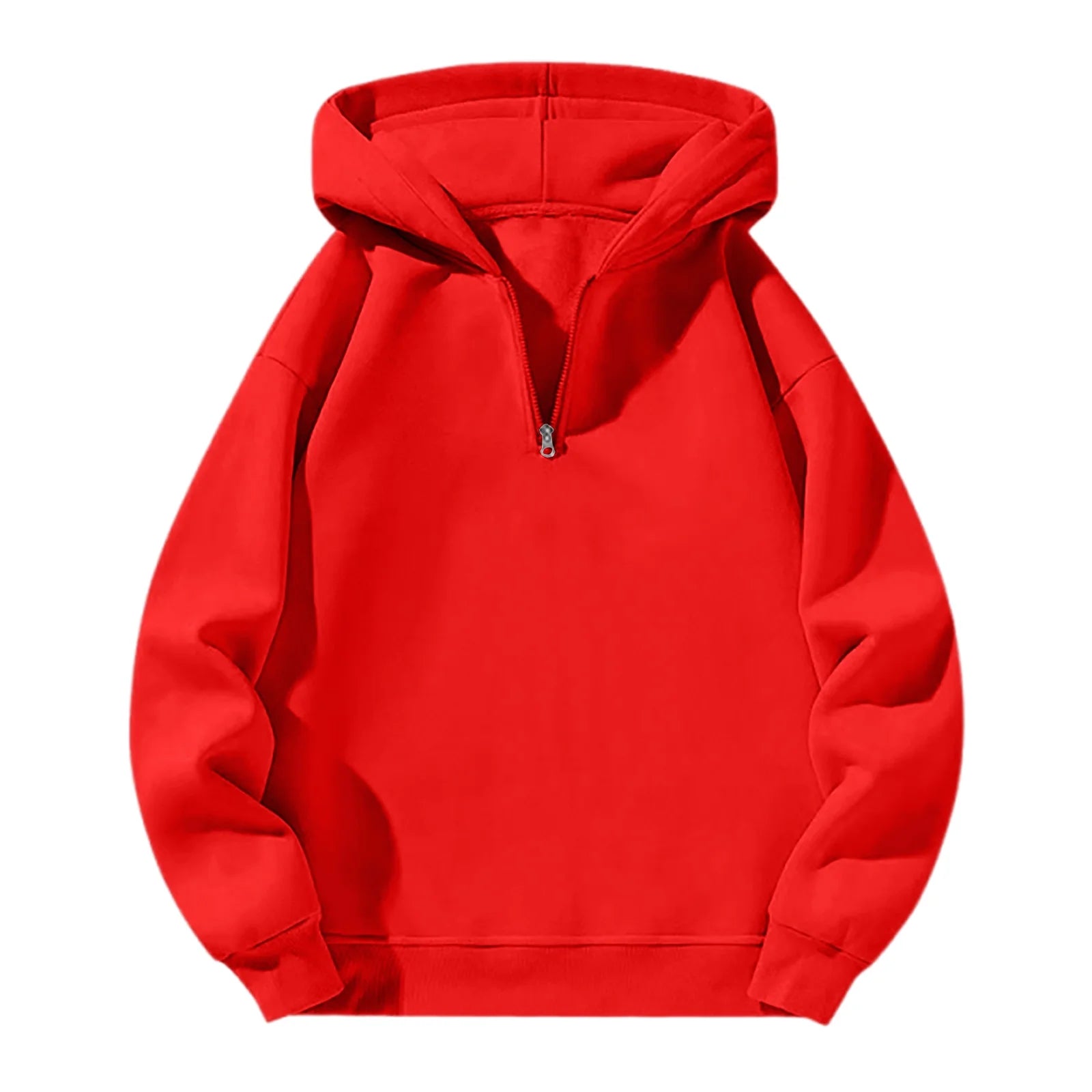 Men'S Quarter Zip Hoodies Zip up Solid Color Hoodie Long Sleeve Drop Shoulder Sweatshirt Casual Pullover Red 2XL