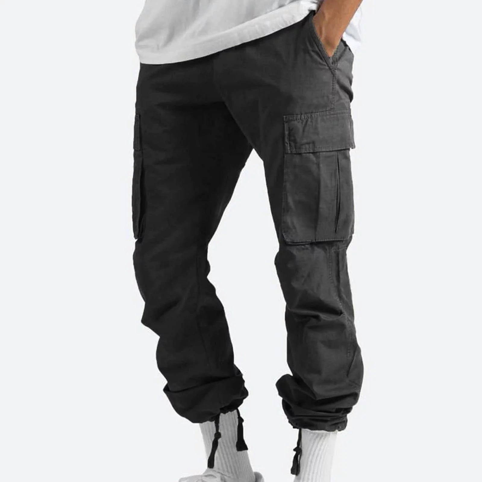 Trousers Full Length Pants for Men Solid Casual Multiple Pockets Outdoor Straight Type Fitness Pants Cargo Pants Trousers Gray