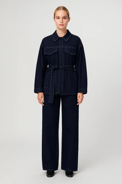 Chrissy - Belted Jacket Wide Leg Denim Set