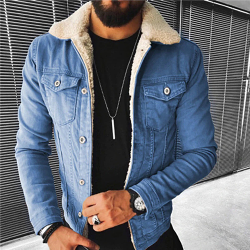 Avencea - Men'S Denim Jacket with Fur